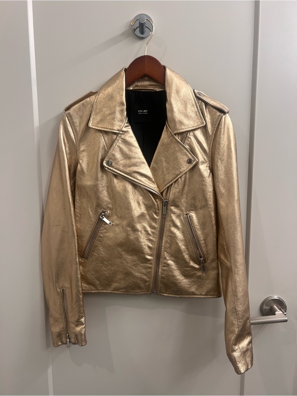 LTH JKT Shimmery Gold Leather Biker Jacket